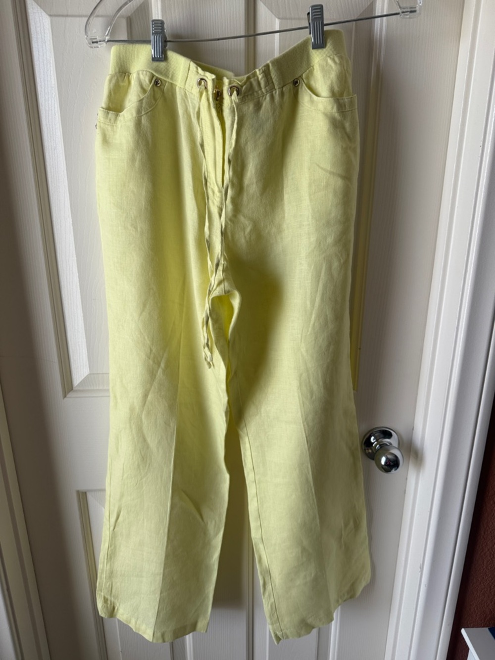 JM Collection Petite Light Green Linen Women Drawstring Waist Pants
